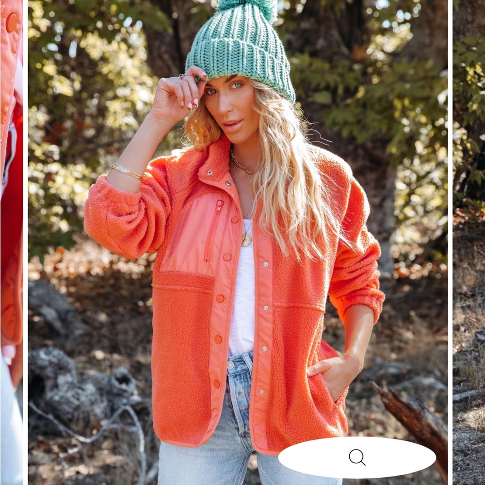 Bright Coral Teddy Bear Fleece Jacket